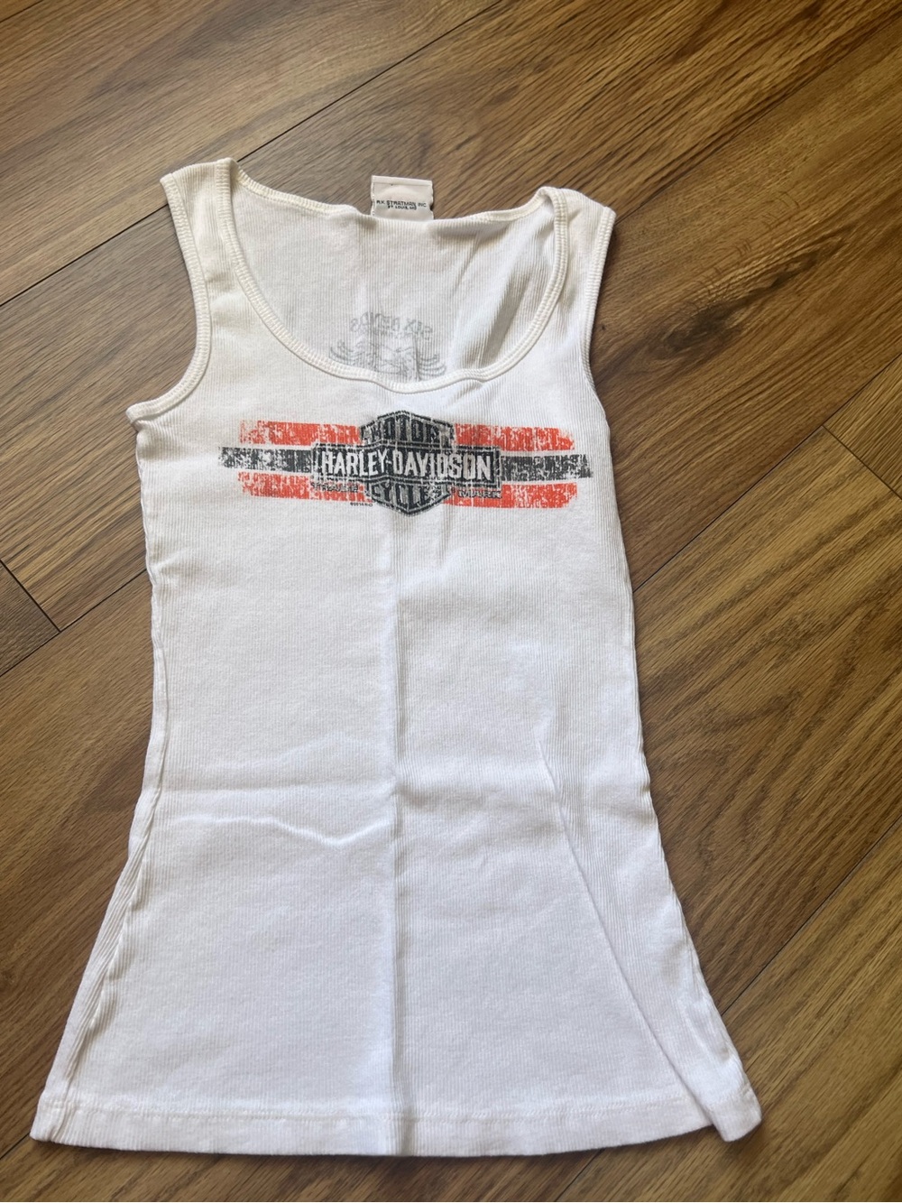 Harley Davidson White Ribbed Tank Top Orange Bar Shield Logo Biker Small